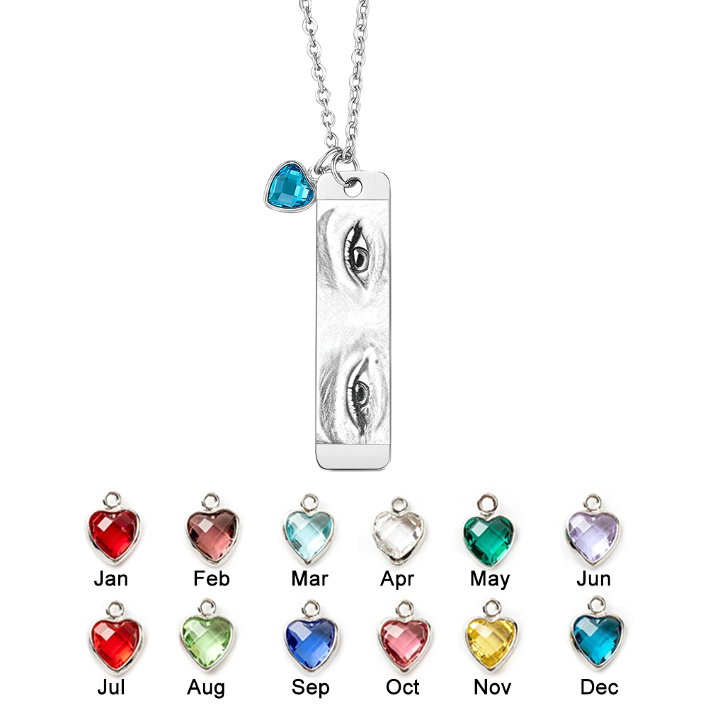 Custom Photo Necklace with Birthstone Eye Engraved Necklace Gifts for Her