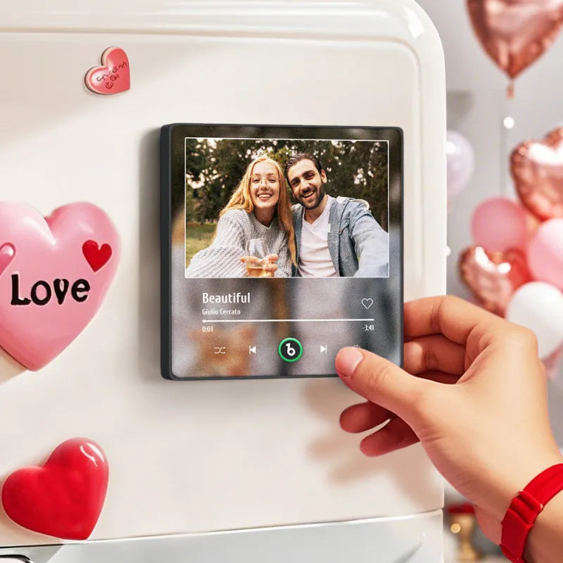 Personalizowany magnes na lodówkę z muzyką i zdjęciem, prezent na urodziny dla pary