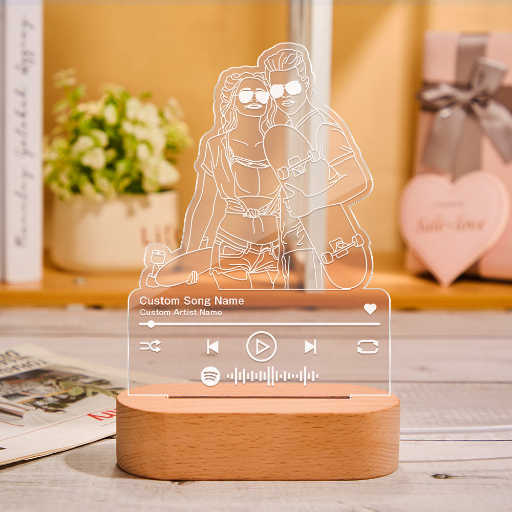 Personalizowana lampka nocna z muzyką i portretem dla zakochanych na prezent