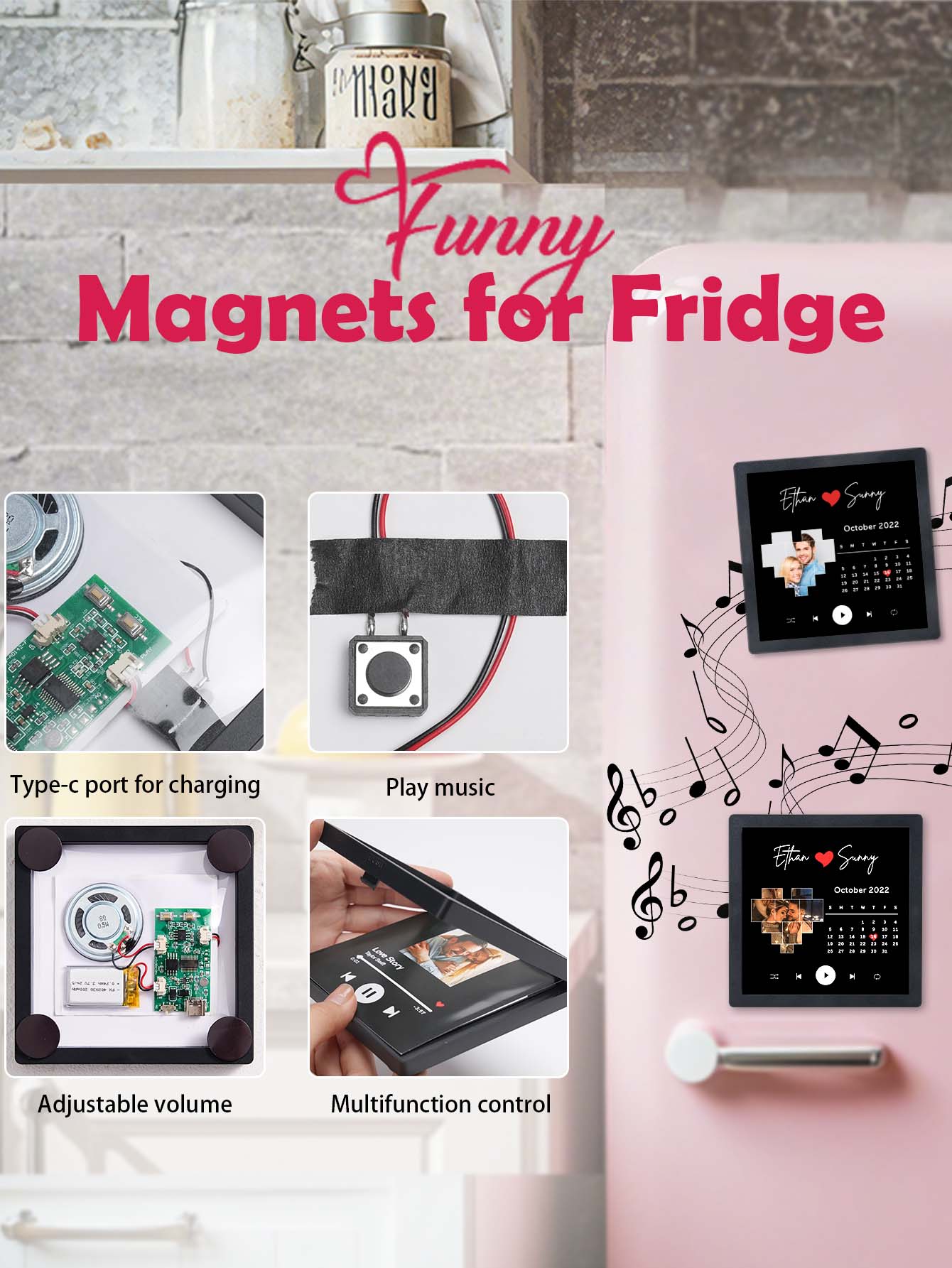 Personalized Name Photo Calendar and Music Fridge Magnet for Memorable Gifts