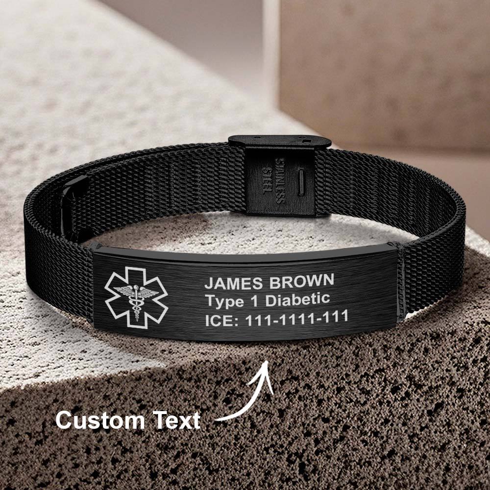 Personalized Emergency Medical Alert ID Bracelet with Text Adjustable Bracelet Gift for Diabetes Epilepsy Autism