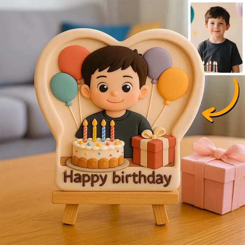 Personalizowana mini figurka 3D z drewnianym stojakiem na prezent urodzinowy
