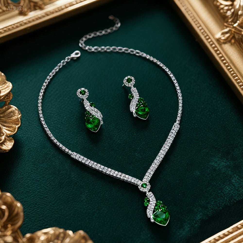 Bridal Rhinestone Heart Necklace and Earrings Set – Elegant Wedding Jewelry