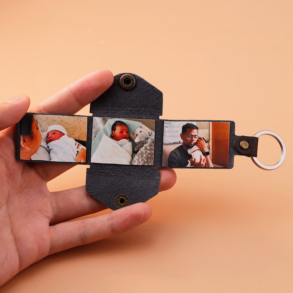 Personalizowany brelok do kluczy ze zdjęciem na Dzień Ojca, skórzany vintage