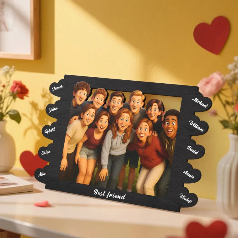 Personalized Cartoon Style Heart-Shaped Name Photo Frame Best Anniversary Birthday Family Holiday Gift