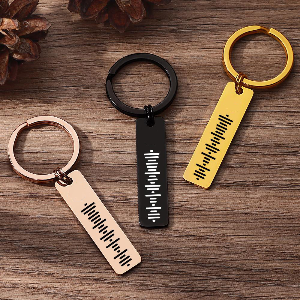 Single Side Engraved Stainless Steel Scannable Code Music Keychain
