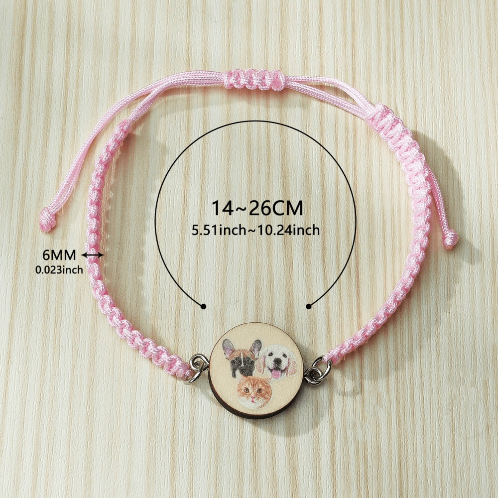 Personalized Pet Portrait Adjustable Braided Bracelet Birthday Gift for Pet Lover