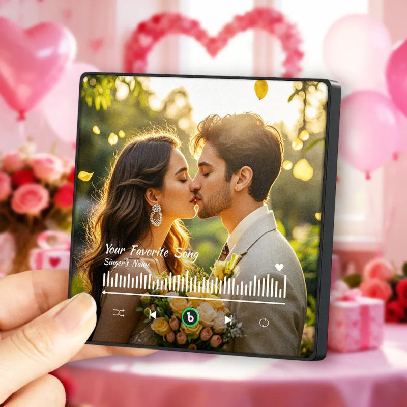 Personalizowany magnes na lodówkę z ulubioną piosenką i zdjęciem na Walentynki