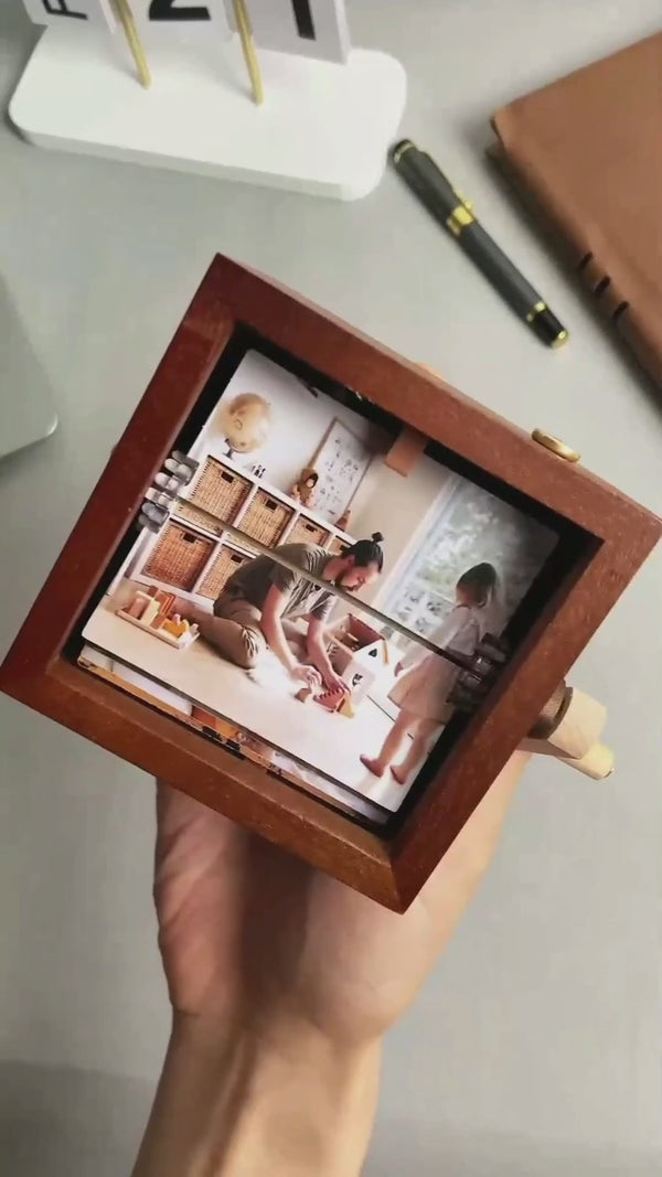 Ręcznie kręcony flipbook z ramką do animacji z odłączanymi zdjęciami, album na zdjęcia z ruchomymi obrazkami, czarny orzech, rękodzieło