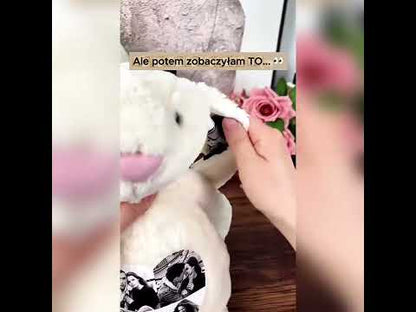 Pluszowy królik ze zdjęciami na uszach i brzuszku
