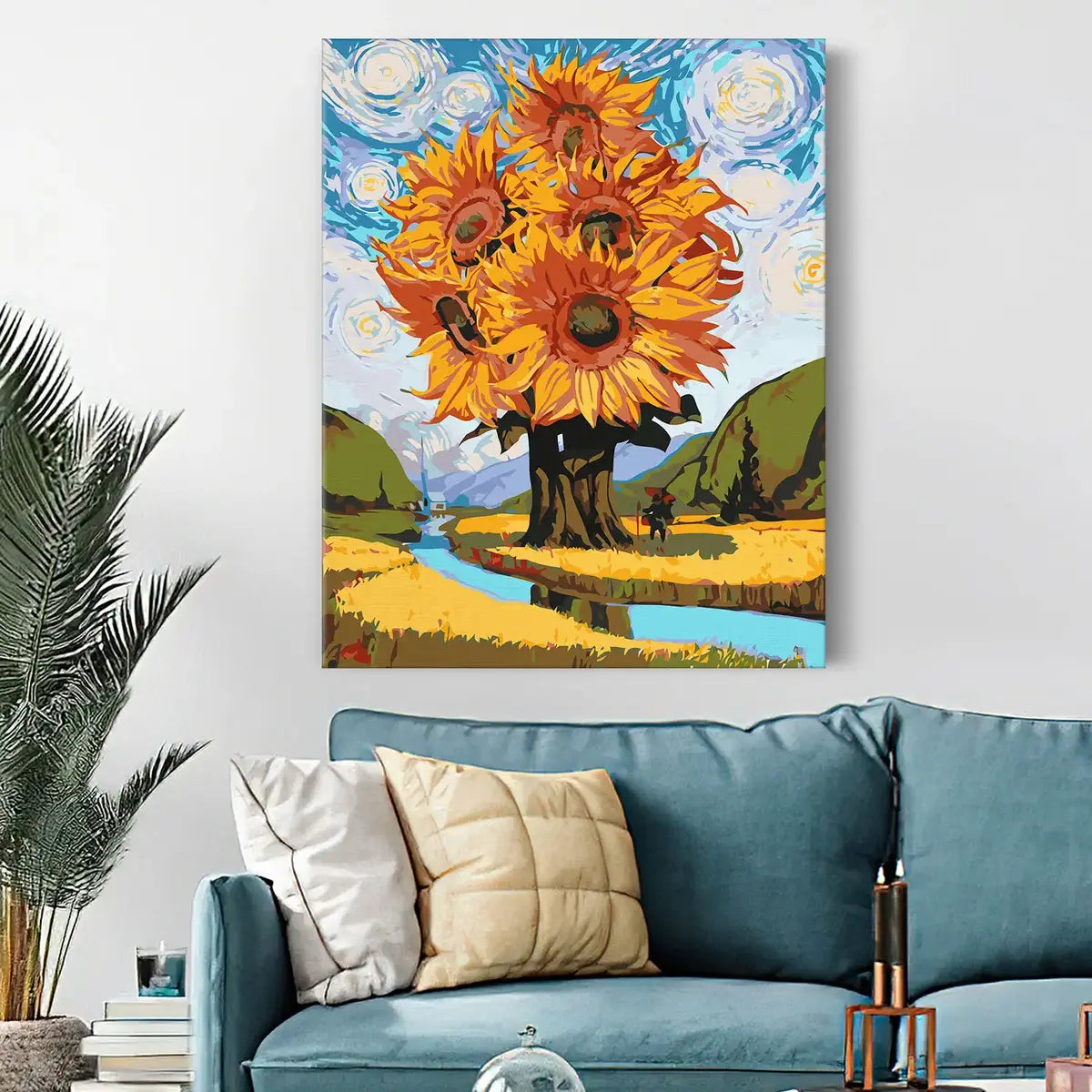 Słoneczniki na polu w stylu Van Gogha
